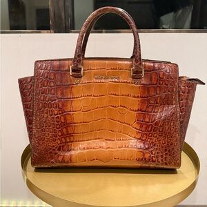 Michael Kors Tan and Brown Crocodile Satchel